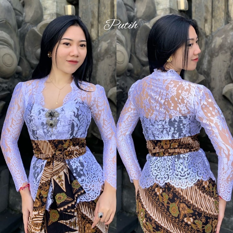 kebaya metalik glossy bahu kerut