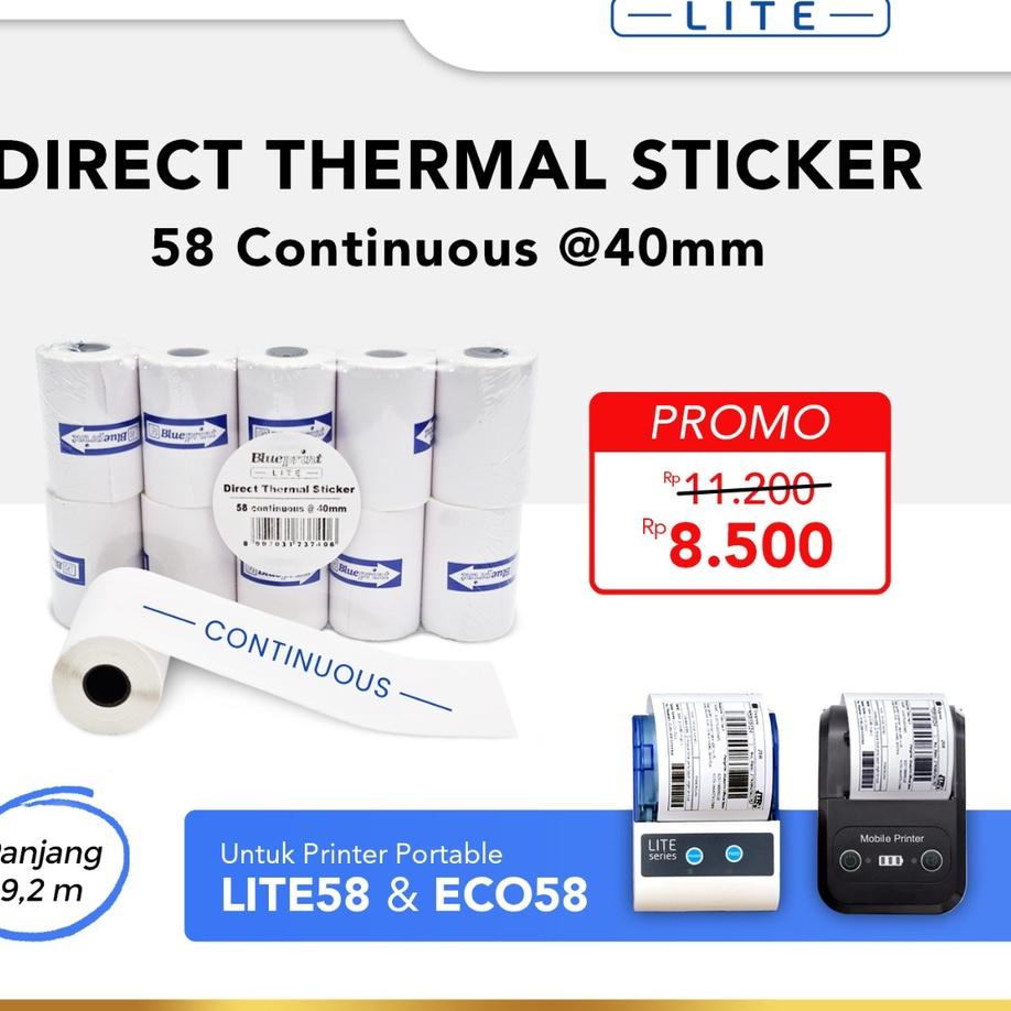 

Sale | FG2 | Kertas Thermal Stiker , Label Sticker BLUEPRINT 58 mm Continuous @40mm - 1 Roll