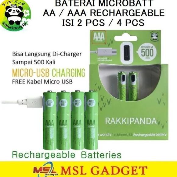 Kekinian RakkiPanda Baterai Cas Micro usb batt AA / AAA Rechargeable Isi Ulang