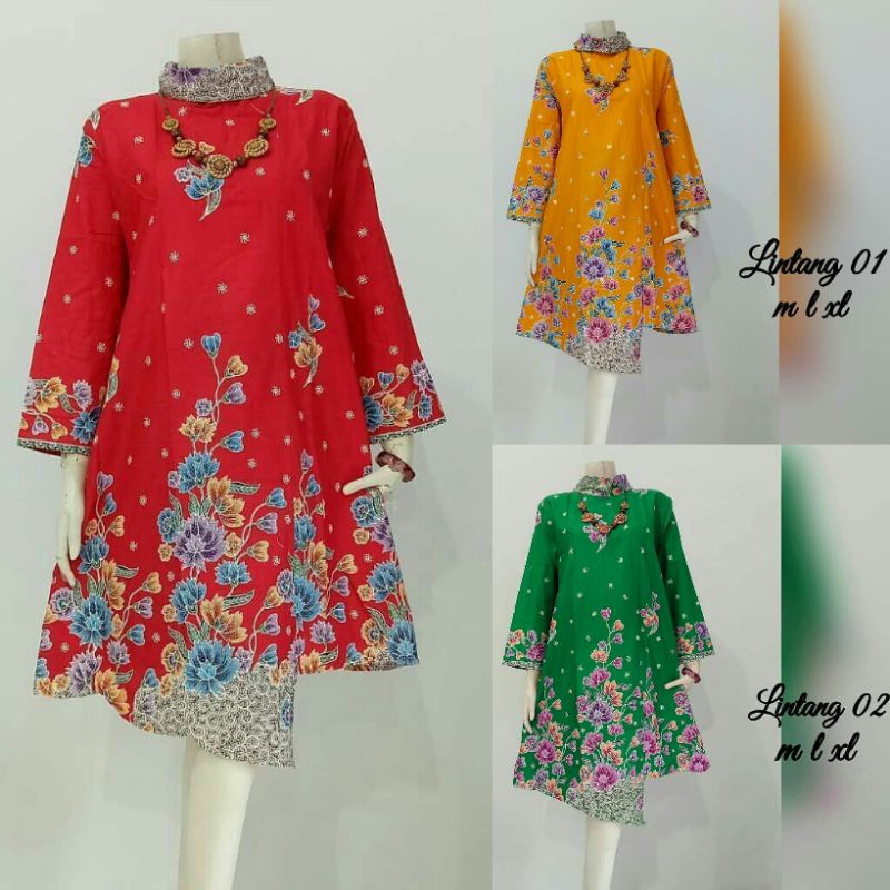 Tunik Batik Lancip Wanita Modern Dress Batik Wanita Lengan Panjang Baju Kantor Guru Pns karyawan Kon