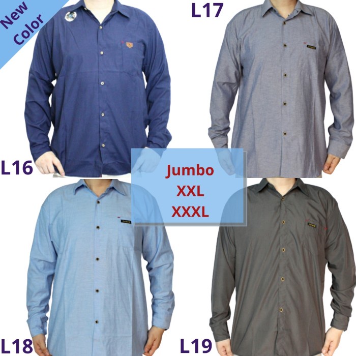 kemeja pria Grosir Kemeja (Jumbo) Polos Lengan Panjang Pria - Warna, XXXL(F9B3) kemeja pria kantor p