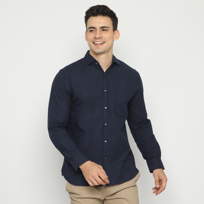 kemeja pria Code Male - Warner Kemeja Oxford Pria Lengan Panjang Navy Dark Slimfit - navy dark, S(U8