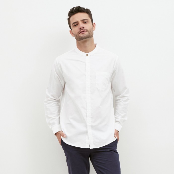 Kemeja Pria M231 Kemeja Pria Shanghai Polos Soft Twill Panjang Putih 1971H - XXL(R5B6) Kemeja Pria M