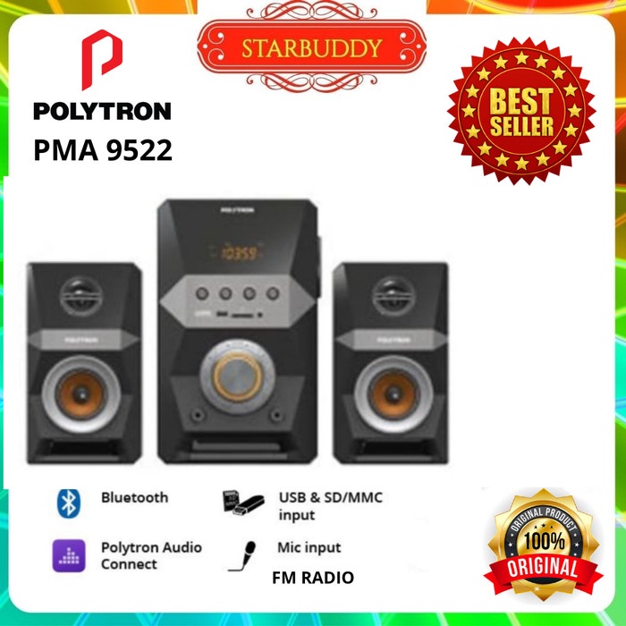 POLYTRON MULTIMEDIA SPEAKER PMA 9502 USB MP3 FM RADIO VIA BLUETOOTH ORIGINAL