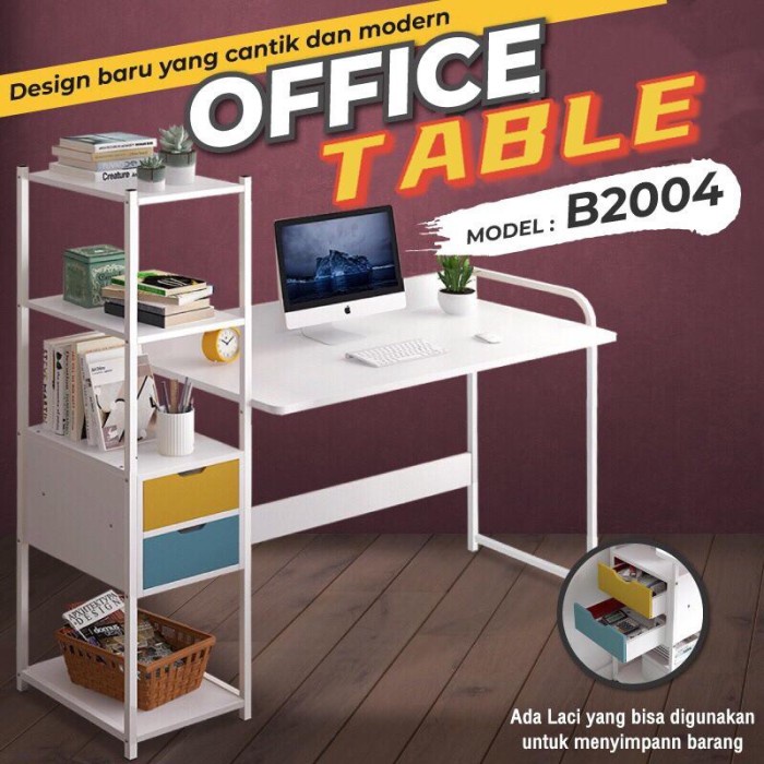 Meja Komputer Meja Kerja Meja Belajar Meja Kayu Laci 2 ( White ) B2004