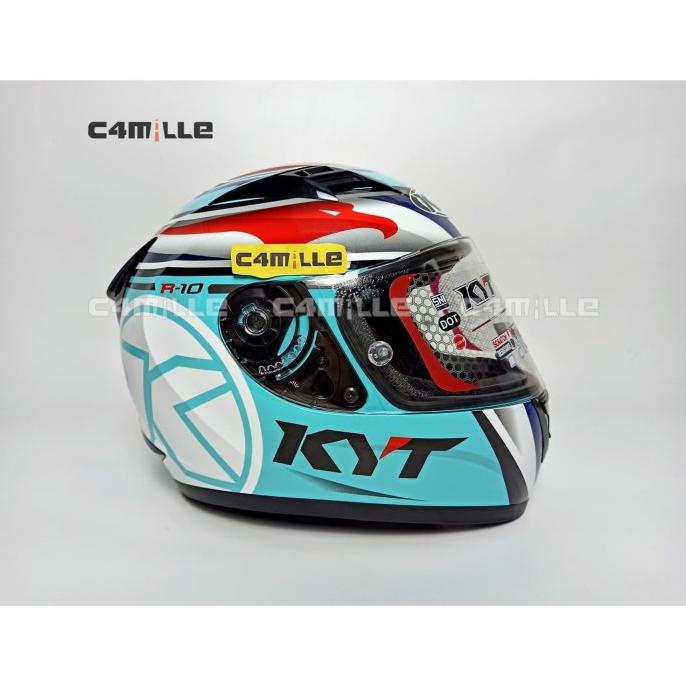 HELM KYT R10 FLAR VISOR SUPER FLUO #1 AQUA BLUE RED FLUO FULL FACE