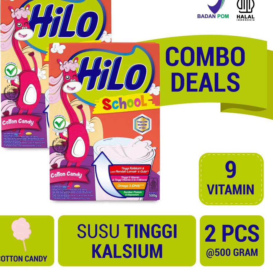 

STAR BRANDS Twin Pack - HiLo School Cotton Candy 500 gram - Susu Tinggi Kalsium Lebih Rendah Lemak 