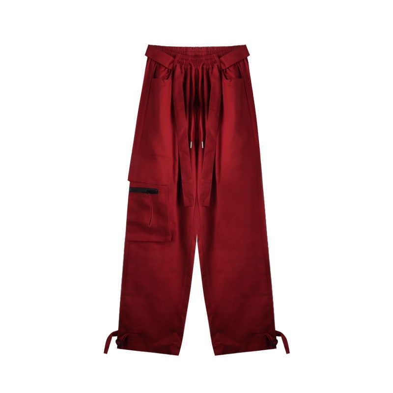 American Red Overall Wanita Longgar Lurus Lebar Kaki Kasual Celana Desain Musim Panas Lebar Kaki Celana High Street Celana Panjang