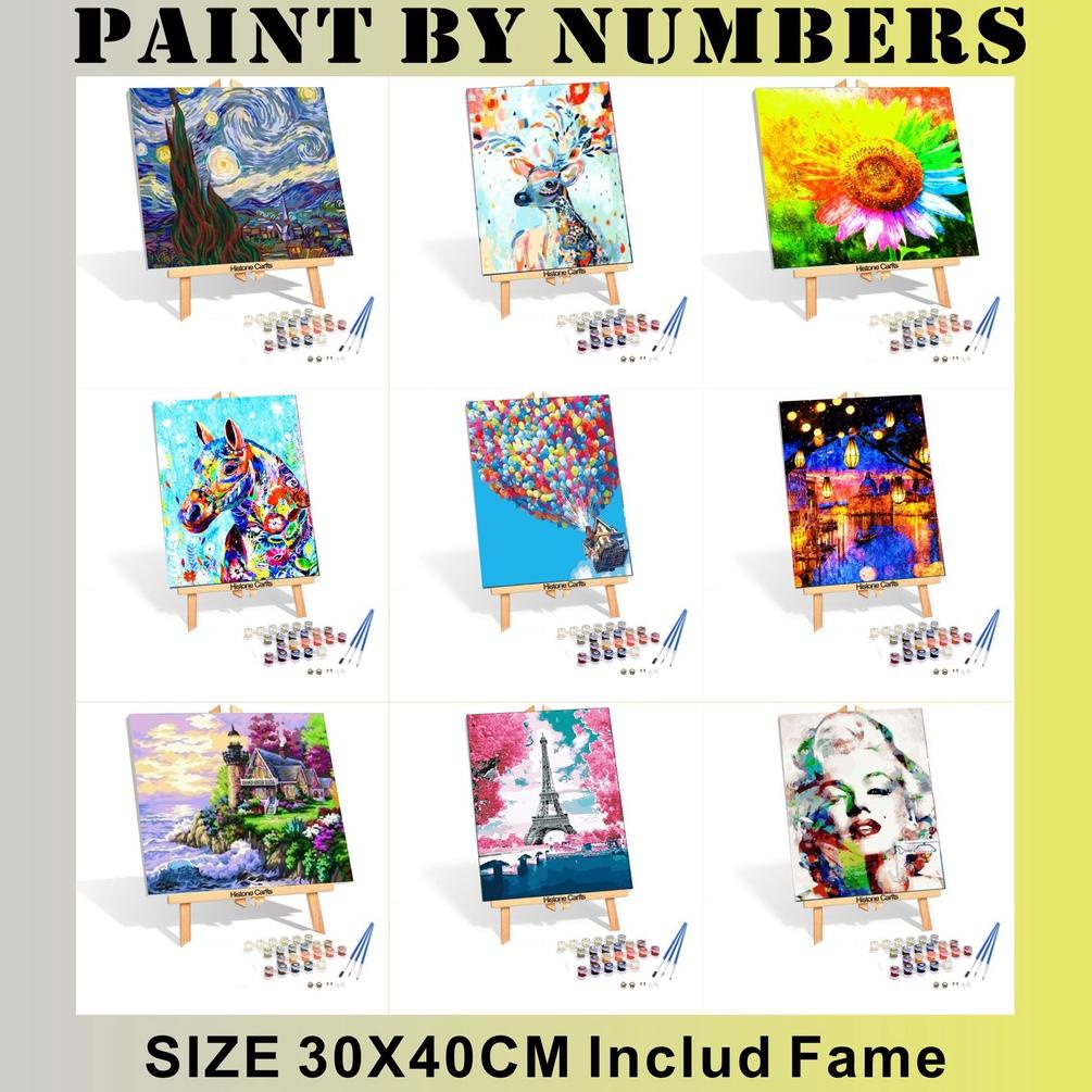 

Ready Stok** Paint by Numbers Kit|Painting Kit | Paint by Number | Paint Kit 30x40cm DIY Ready