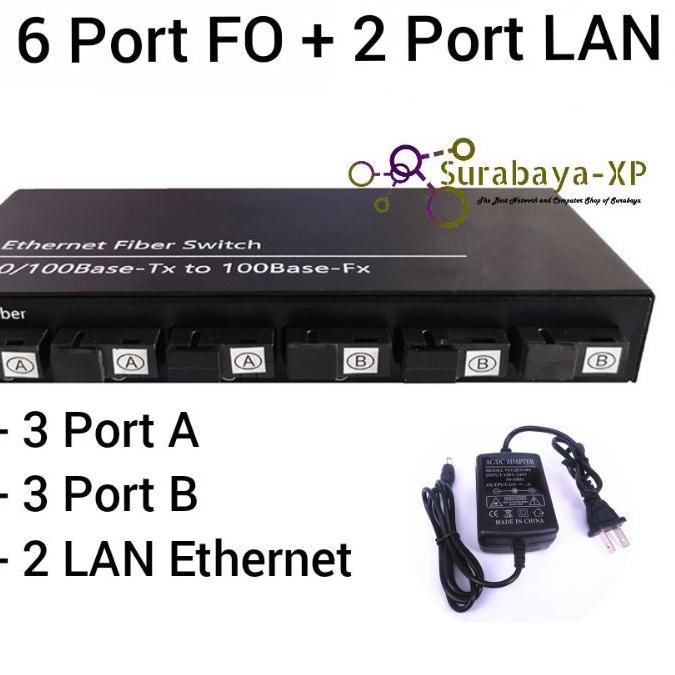 Diskon⭐Switch konverter 6 Port FO + 2 Ethernet LAN for Converter Fiber Optik