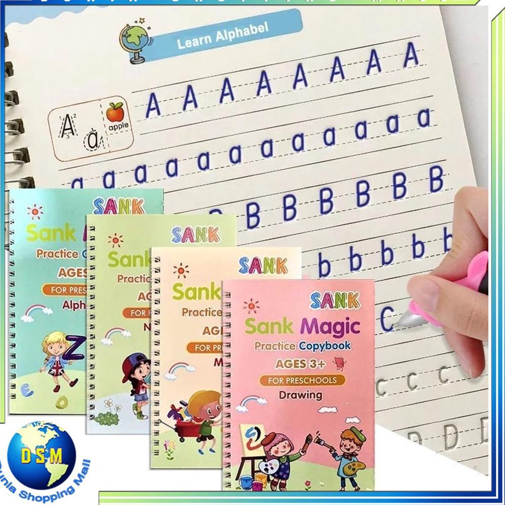 DSM Sank Magic Practice Copy Book 4 in 1 Umur 3 Tahun Keatas Buku Edukasi Panduan Belajar Menulis Anak TK Buku Belajar Bahasa Inggris Buku Gambar Anak Arabic Hijriyah 1 Set Isi 4 Buku + Refill For Preschools vij9i