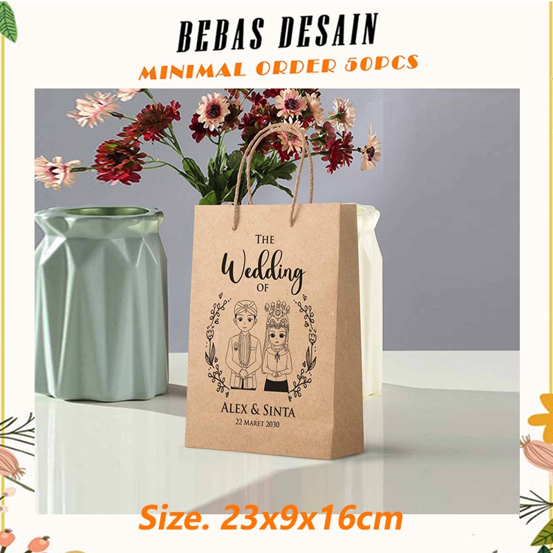 

Tas Souvenir Pernikahan Size. 23x9x16cm / Paper Bag Suvenir Wedding Bridesmaid / Tas Kertas Souvenir Bebas Desain Murah