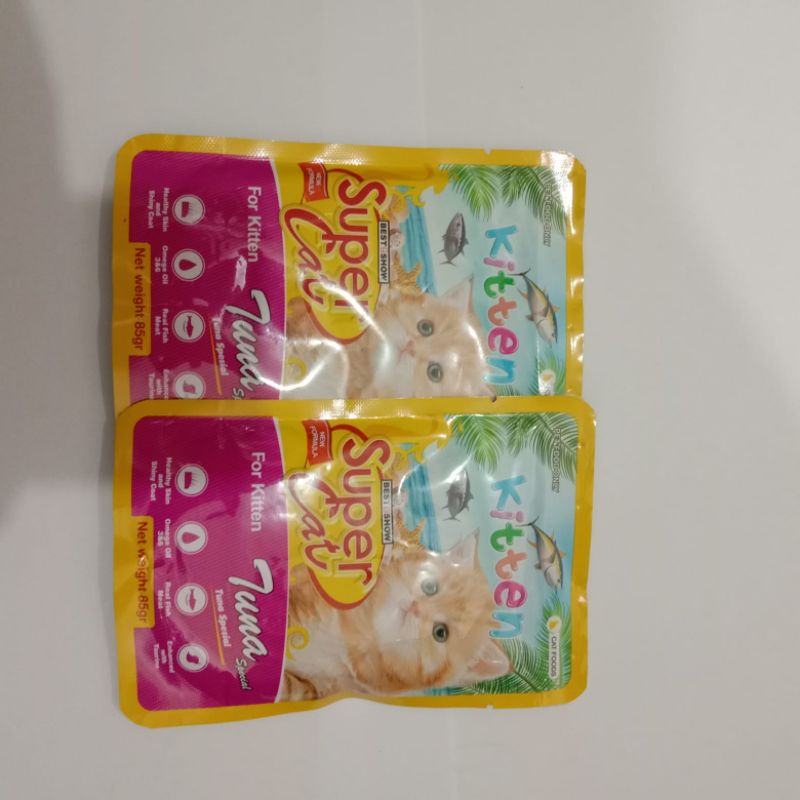 Makanan kucing sachet Super Cat 85gr Tuna kitten 12pcs-SUPER CAT