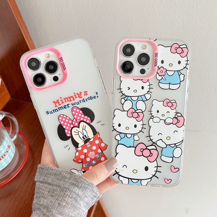 Lovely Hello Kitty &amp; Minnie Skin Feel Soft Case HP iP iPhone 12 13 14 Pro Max 11 Woman Girl FTD Casing Apple