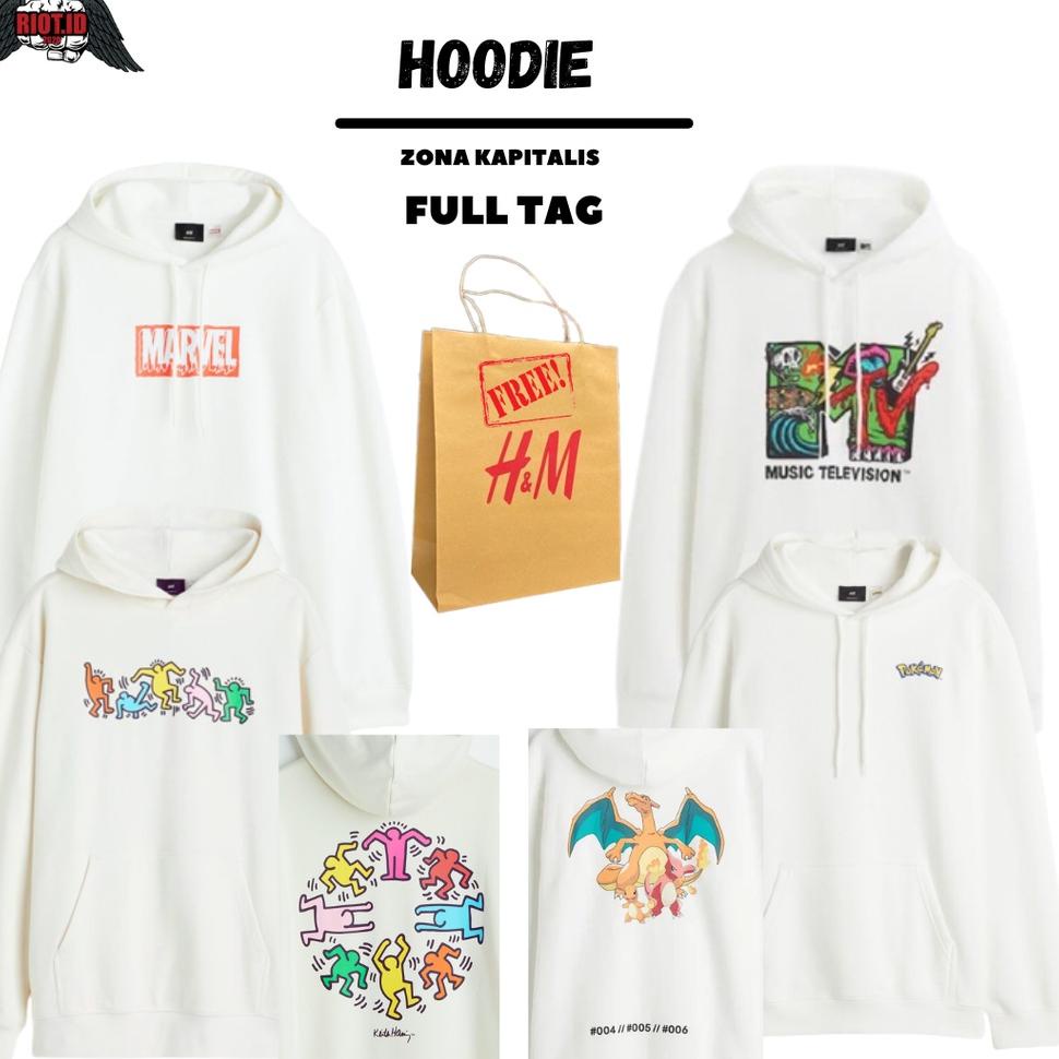 ✨TERBARU✨ (5.5) Hoodie H&M Marvel MTV Keithering Pokemon Putih FREE PAPAER BAG Full Tag HnM Jaket Cr