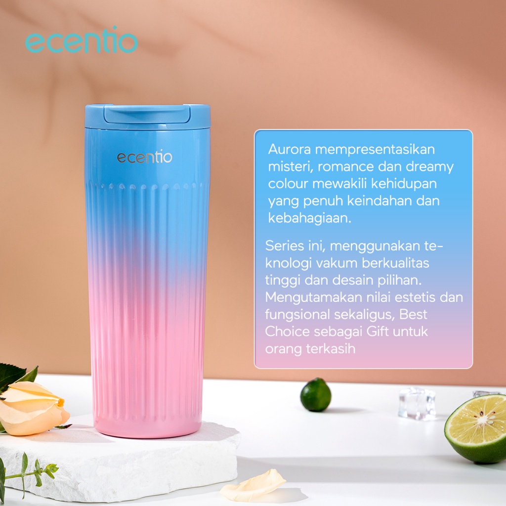 ecentio Termos Tumbler 304 Stainless steel 500ml Thermos botol minum TAHAN 6hrs cooling Anti Tumpah cold