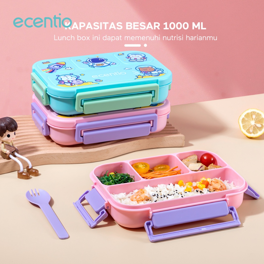 ecentio tempat minum anak sedotan 4 sekat anti tumpah 1000ml cartoon/BPA free/Free Sendok