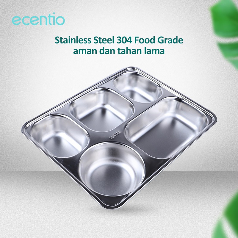 ecentio 5 Grid Lunch box stainless tahan panas Kapasitas Besar/1200ml+300ml Mangkuk sup/kotak bekal Tepak makan