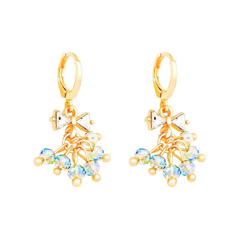 Mode Baru Retro Busur Anting925 Perak Jarum Warna-Warni Kristal Liontin Anting