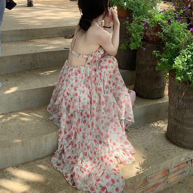 【Rambut Berbintik】2023Rok Bunga Musim Panas Manis dan Gaya MurnivGaun Suspender Kerah
