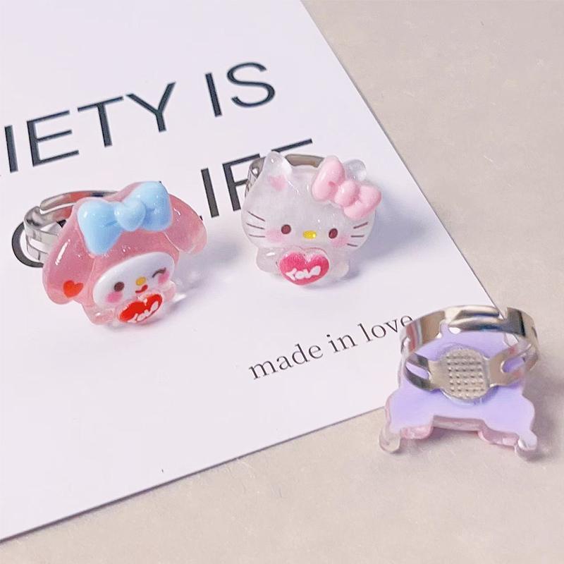 【Bayar di tempat】 Cincin Model Terbuka Desain Anjing Cinnamoroll Kulomi Bahan Resin Untuk Pasangan