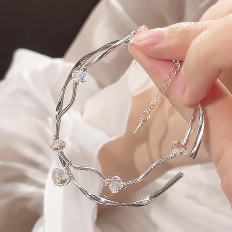 【Bayar di tempat】2023 Gaya Baru Korea Moonlight Stone Heart Bracelet Gelang Temperamen Sederhana Rasa Premium Desain Tidak Teratur