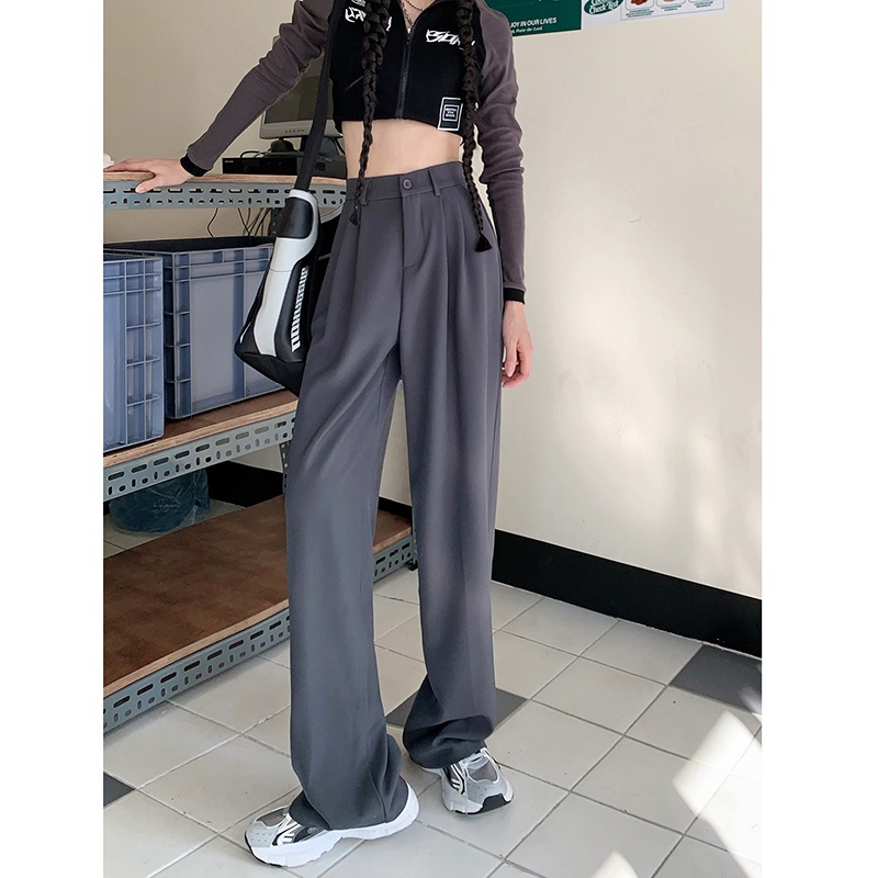 ❧celana wanita import setelan abu-abu celana wanita musim panas 2023 baru longgar slim lurus celana pinggang tinggi drape lebar kaki mengepel celana celana wanita celana highwaist