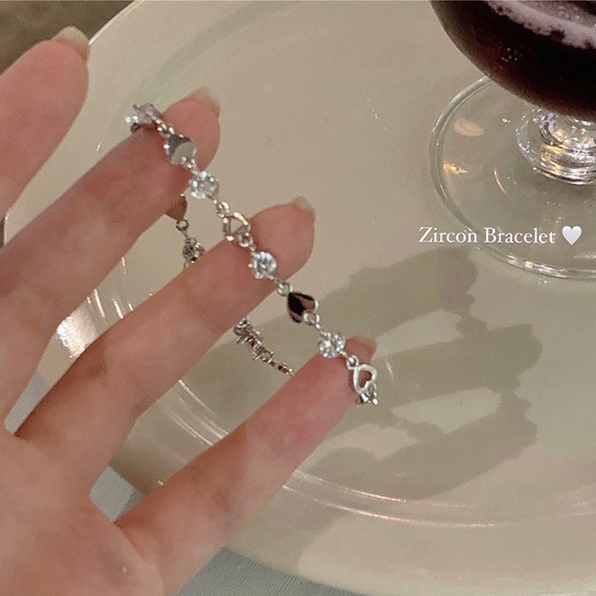 Ins Sweet Love Zircon Gelang Untuk Wanita Gadis Desain Sederhana Berongga Hati Aksesoris Perhiasan Hadiah