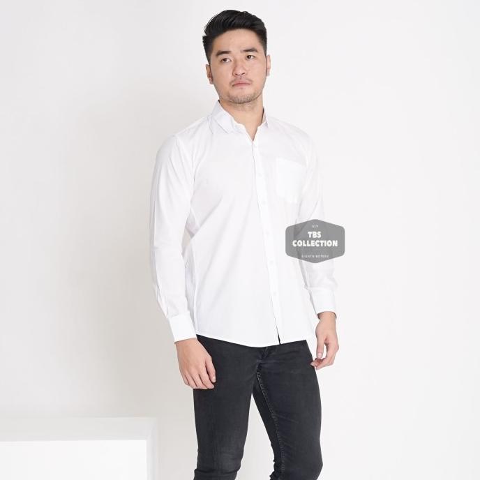 BIG SIZE Kemeja Lengan Panjang Putih Polos Pria Casual Slimfit 3296