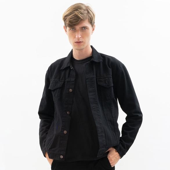 Di⚡kon   Houseofcuff Jaket Jeans Pria Polos Tebal Dilan Jaket Denim Hitam