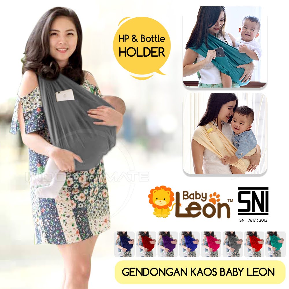 BABY LEON Gendongan Bayi Kaos Polos/ Geos Baby Leon / Praktis / Simple Gak Ribet BY-44-GB GREY
