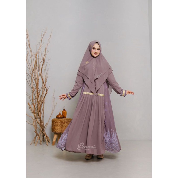 Gamis ceruty babydoll set Khimar Kanaya bermerks Zemima Alesa Permata motif printing Salur Berlian hijab syari Seruti ultimate grosir