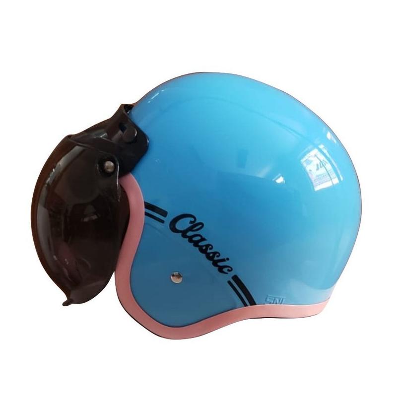Helm Bogo Retro List Pink Leono - Classic Biru