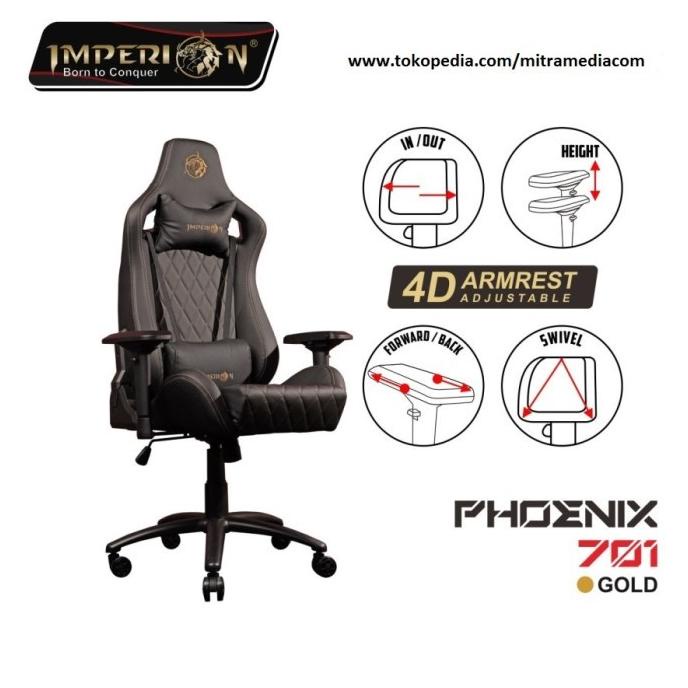 

KURSI GAMING IMPERION GAMING CHAIR PHOENIX 701 BLACK GOLD EDISION/KURSI GAMING 701 EL09I09A82L