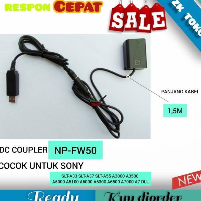 AC-PW20 NP-FW50 USB Adapter Sony Charger Dummy Battery DC Coupler