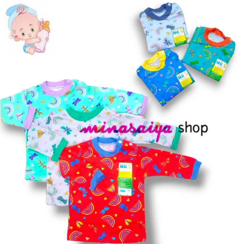 MOMS GIFT 3 pcs Kaos Bayi Lengan Panjang SNI Kancing Pundak Print Warna Uk. M - L