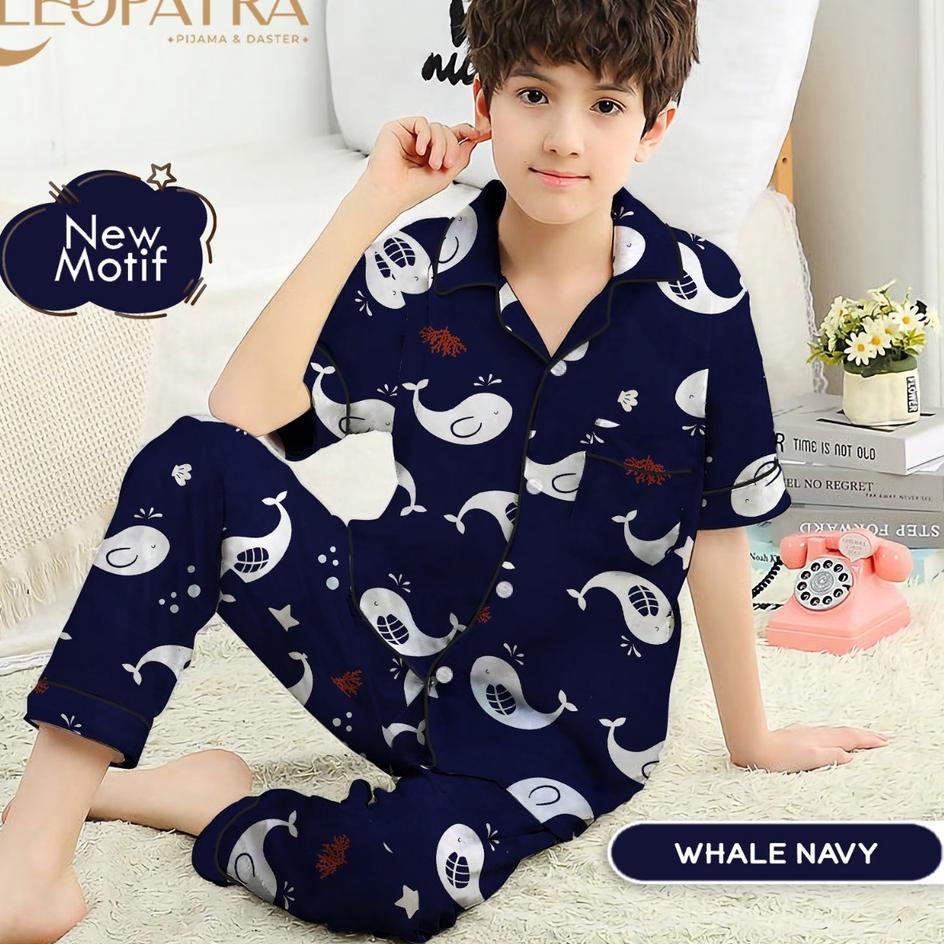 Banyak Cleopatra Piyama Remaja Laki Usia 12-14 Tahun (size M) Baju Tidur Motif Karakter Celana Panja