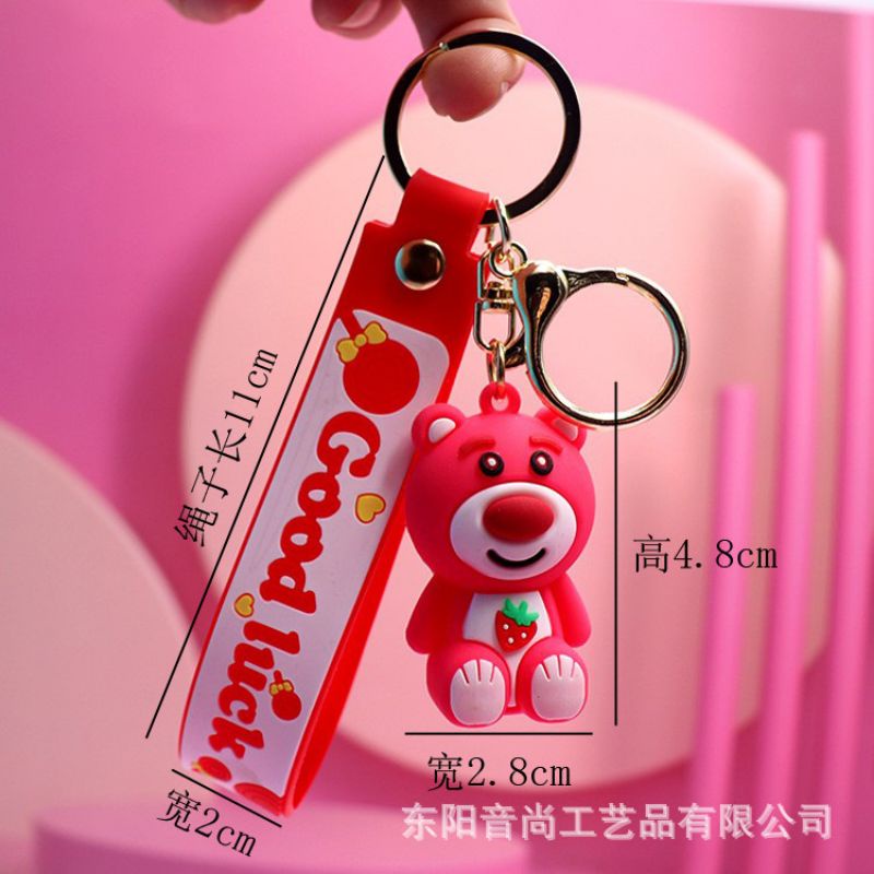 Gantungan Kunci Teddy Bear Pink Boneka Lotso Keychain Good Luck Import