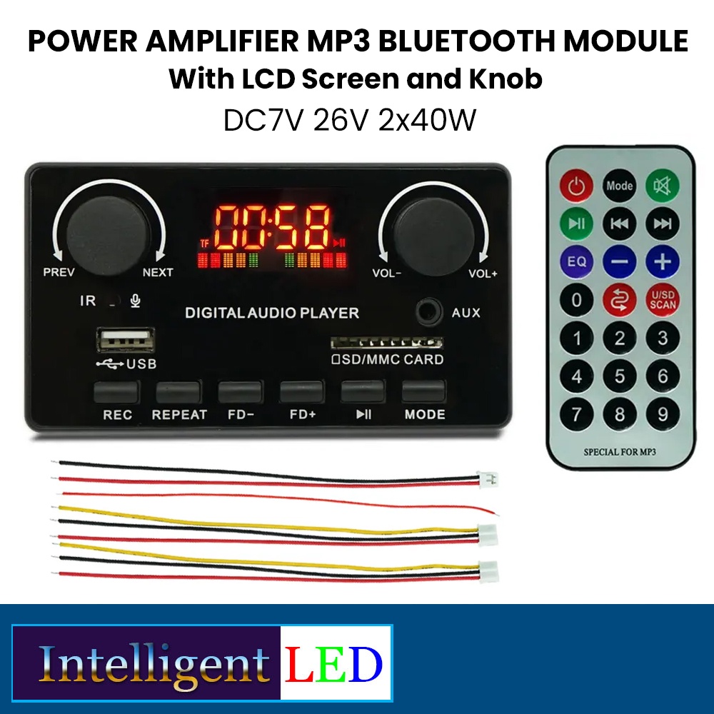 Amplifier Power Bluetooth 5.0 Digital Audio USB MMC FM Stereo 2x40W