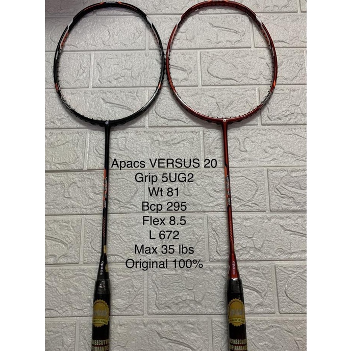 Raket Badminton APACS NEW VERSUS 20 Grip 5UG2 kuat 35Lbs ORIGINAL
