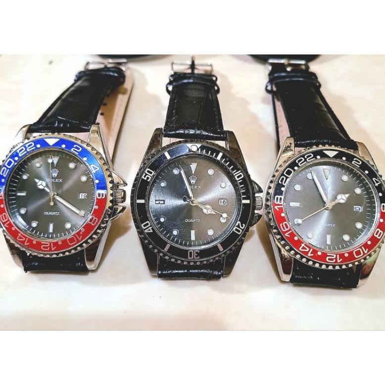 (COD)Jam tangan Pria Analog Rolex Tangal Tali Kulit Free Tali Karet