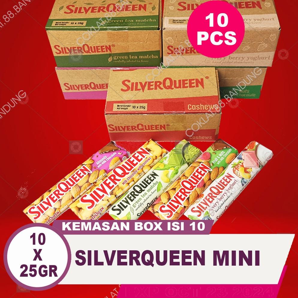 

SILVERQUEEN 25GR 1 BOX 10PCS EX 28 GRAM COKLAT, SILVER QUEEN 25 GRAM ISI 10 PCS 1 BOX, SILVERQUEEN CHUNKY BAR 30GR X 10 PCS MILK CHOCOLATE CASHEW ALMOND FRUIT GREEN TEA MATCHA YOGURT 25 GR 28 GRAM Non COD