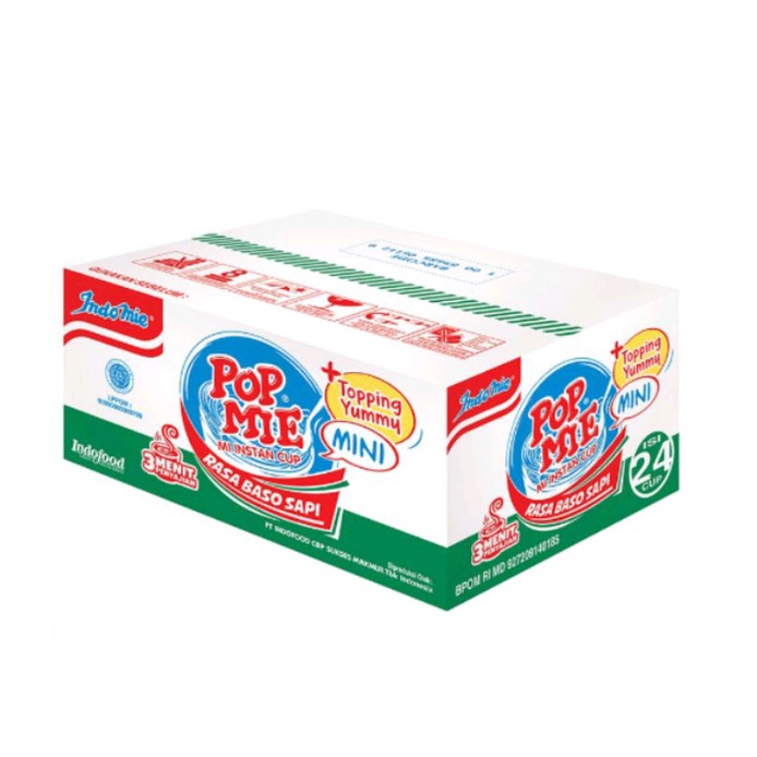 Pop Mie Mini Rasa Ayam Bawang, Baso Sapi, 35gr 1 Dus/Karton Isi 24 Cup - Mi Instan