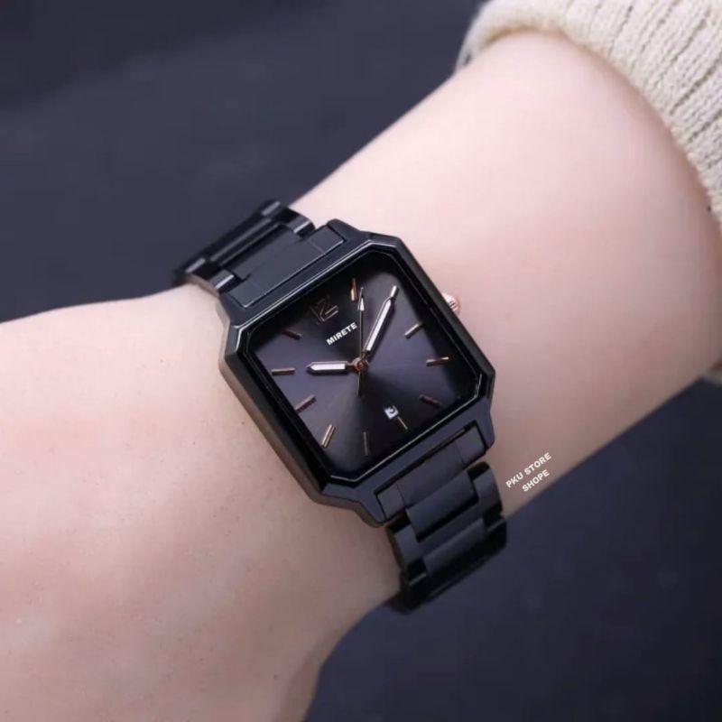 Jam Tangan Wanita Mirete Original Tahan Air Strap  Stainless Steel Persegi Analog Quart  Tanggal Aktif // Jam Tangan wanita Murah Simple Berkualitas Realpict Dijamin Sesuai Foto Kekinian Terlaris Dan Elegan // Jam Fashion Wanita Cantik Bayar di Tempat