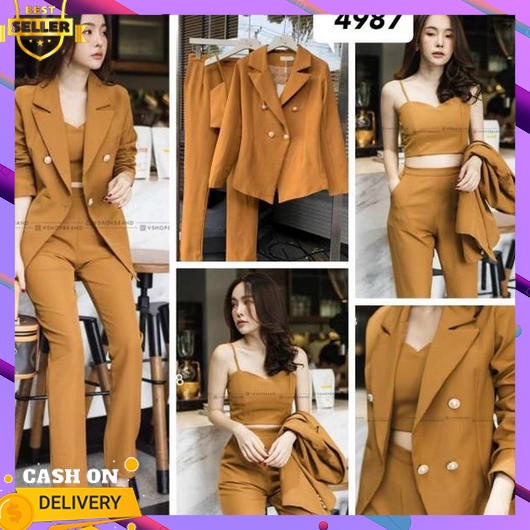 Setelan Blazer Wanita 1 Set Jumbo  Terbaru Oneset Bleser Ngantor Elegan Viral Tiktok Oneset Dewasa K