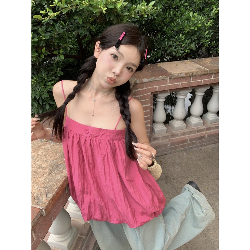 ☊▣cropped top chic desain kamisol wanita ceruk musim panas tanpa lengan tube top strapless raspberry sweet bud top #COD