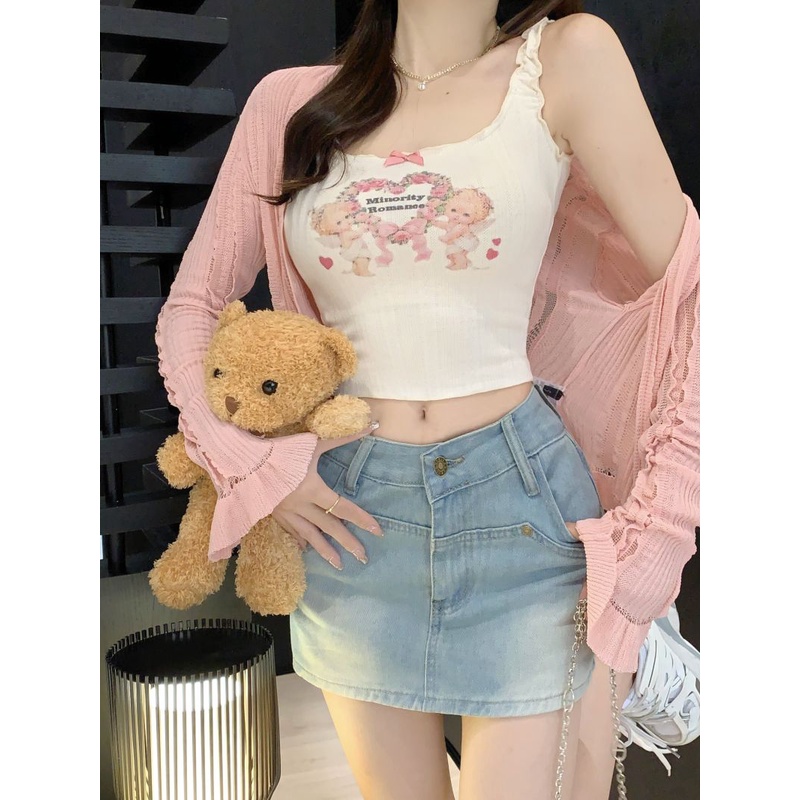 ℡cropped top Slim fit slim hot girl top summer short vest camisole female inner lining outerwear bottoming shirt expose navel chic outerwear #COD