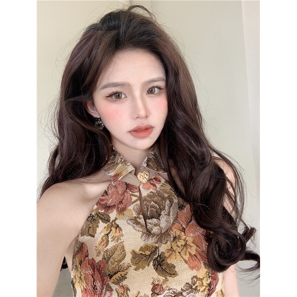 ◆▨cropped top pendek halter neck floral indah kembali kamisol manis dan pedas top baru musim panas hot girl inner memakai pakaian luar wanita #COD