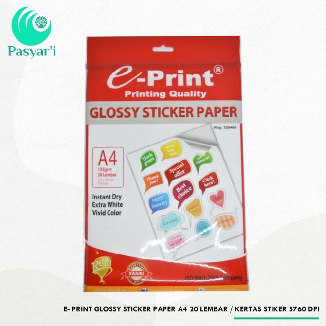 

E- Print Glossy Sticker Paper A4 20 lembar / kertas stiker 5760 dpi jen03