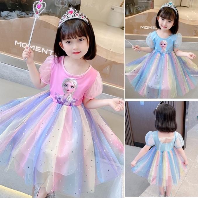 1-8 Tahun | Dress tutu baju pesta anak perempuan import frozen rainbow